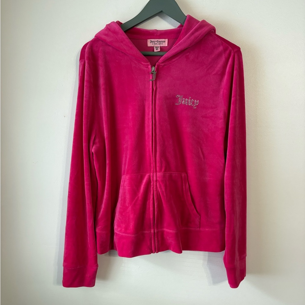 Juicy Couture Velour Hoodie Womens XLarge Hot Pink Full Zip Logo Y2K NWOT